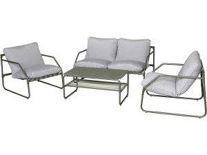 Conjunto de mobiliário de jardim em metal "Sora" com almofadas - 4 lugares - Verde