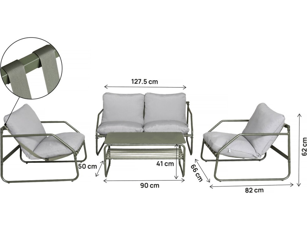 Conjunto de mobiliário de jardim em metal "Sora" com almofadas - 4 lugares - Verde