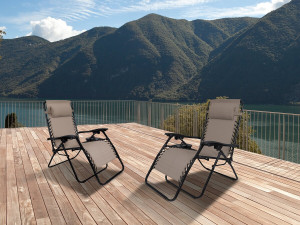 Conjunto de 2 cadeirões de jardim reclináveis de gravidade zero "Sintra" - Taupe 2