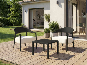 Conjunto de 2 cadeirões de jardim "Céora" em plástico e metal - Preto 2