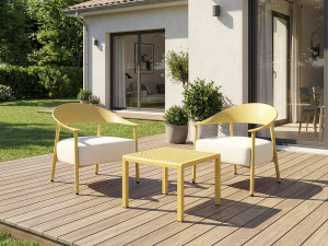 Conjunto de 2 cadeirões de jardim "Céora" em plástico e metal - Amarelo 2