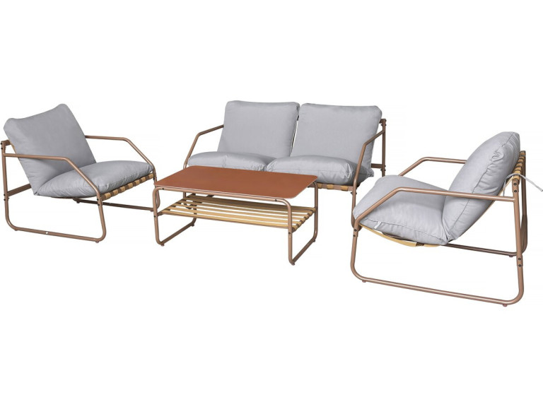 Conjunto de mobiliário de jardim em metal "Sora" com almofadas - 4 lugares - Terracota