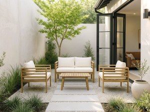 Conjunto de mobiliário de jardim em madeira "Beckham" com almofadas - 4 lugares - Bege 2