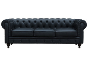 Sofá fixo Chesterfield "Aliza" - 208 x 82 x 70 cm - 3 lugares - Preto 2
