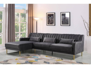 Sofá de canto de veludo "Oliver" - 275 x 161 x 81 cm - 5 lugares - Cinza - Canto esquerdo 2
