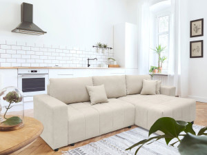 George", sofá-cama de canto de 4 lugares, estilo bolha, em tecido chenille - Bege 2
