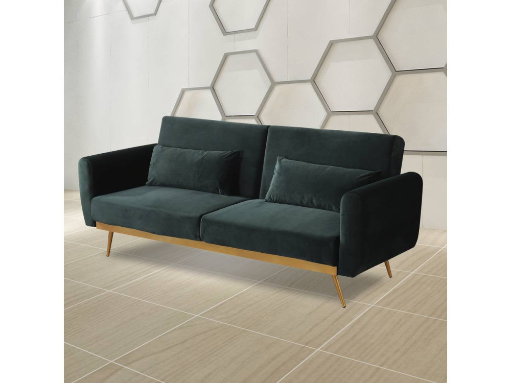 Sofá de veludo Clic Clac "Donia" - 203 x 81 x 83 cm - 3 lugares - Verde escuro