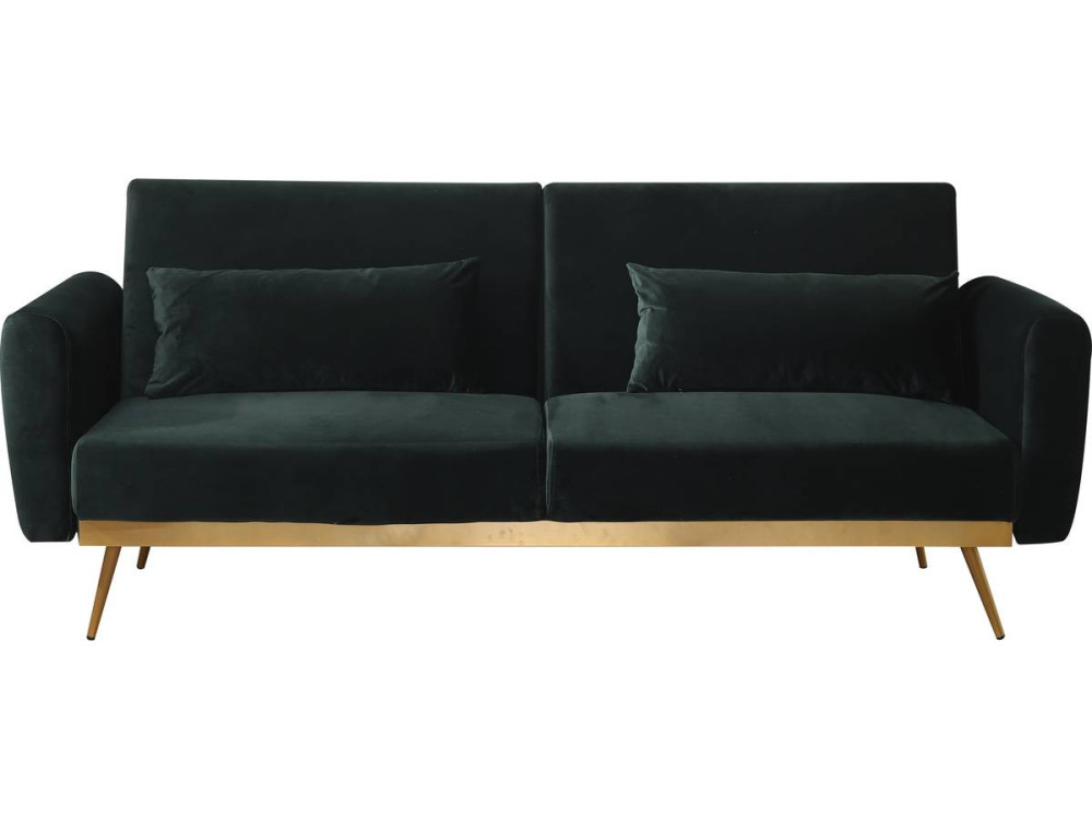 Sofá de veludo Clic Clac "Donia" - 203 x 81 x 83 cm - 3 lugares - Verde escuro