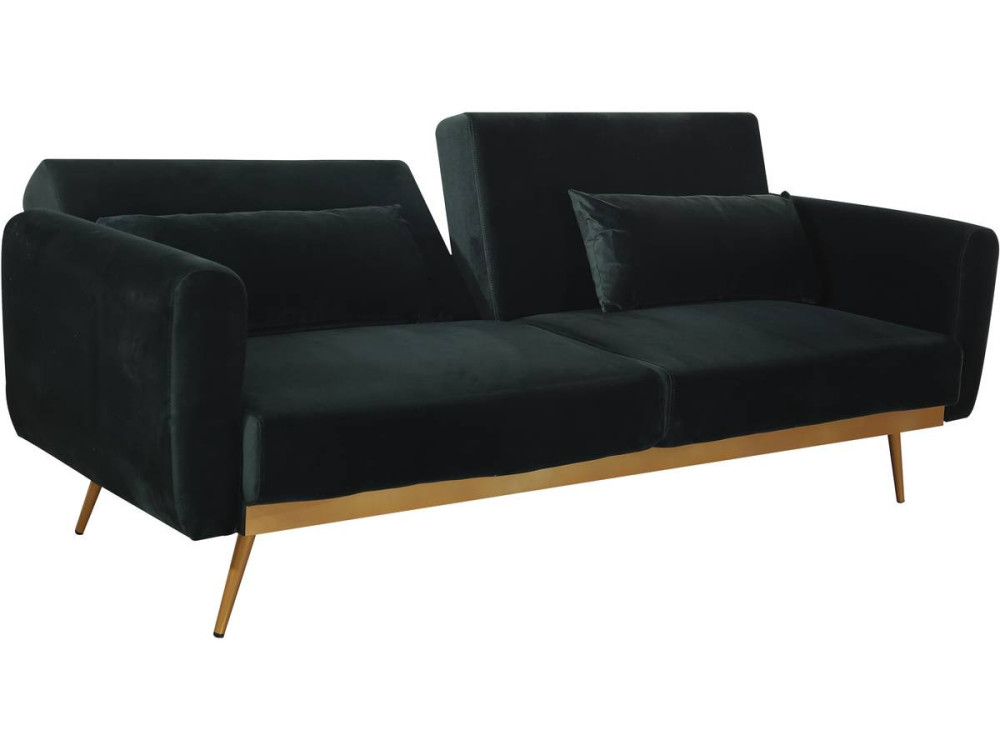 Sofá de veludo Clic Clac "Donia" - 203 x 81 x 83 cm - 3 lugares - Verde escuro