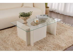 Mesa de centro em vidro "Vetrino" 105 x 65 x 40 cm - Madeira branca 2