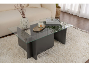 Mesa de centro em vidro "Vetrino" 105 x 65 x 40 cm - Antracite 2