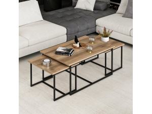 Mesa de encaixe de madeira "Levada" (3 peças) - 90 x 60 x 42 cm - Nogueira 2