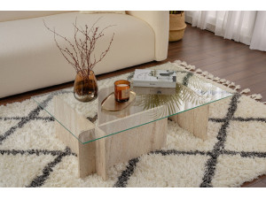 Mesa de centro em madeira "Flavio" - 105 x 65 x 30 cm - Travertino 2