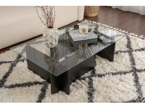 Mesa de centro de vidro "Flavio" 105 x 65 x 30 cm - Madeira preta 2