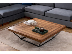Mesa de centro em madeira "Cora" - 100 x 100 x 32 cm - Nogueira 2