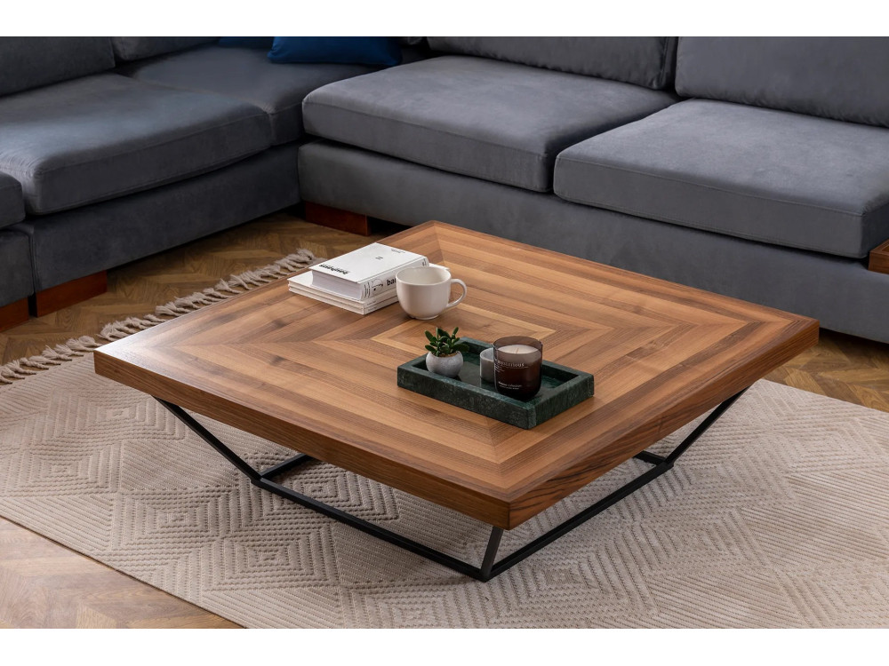 Mesa de centro em madeira "Cora" - 100 x 100 x 32 cm - Nogueira