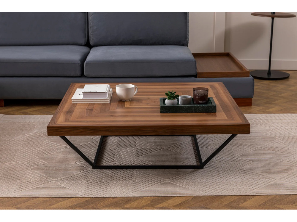 Mesa de centro em madeira "Cora" - 100 x 100 x 32 cm - Nogueira