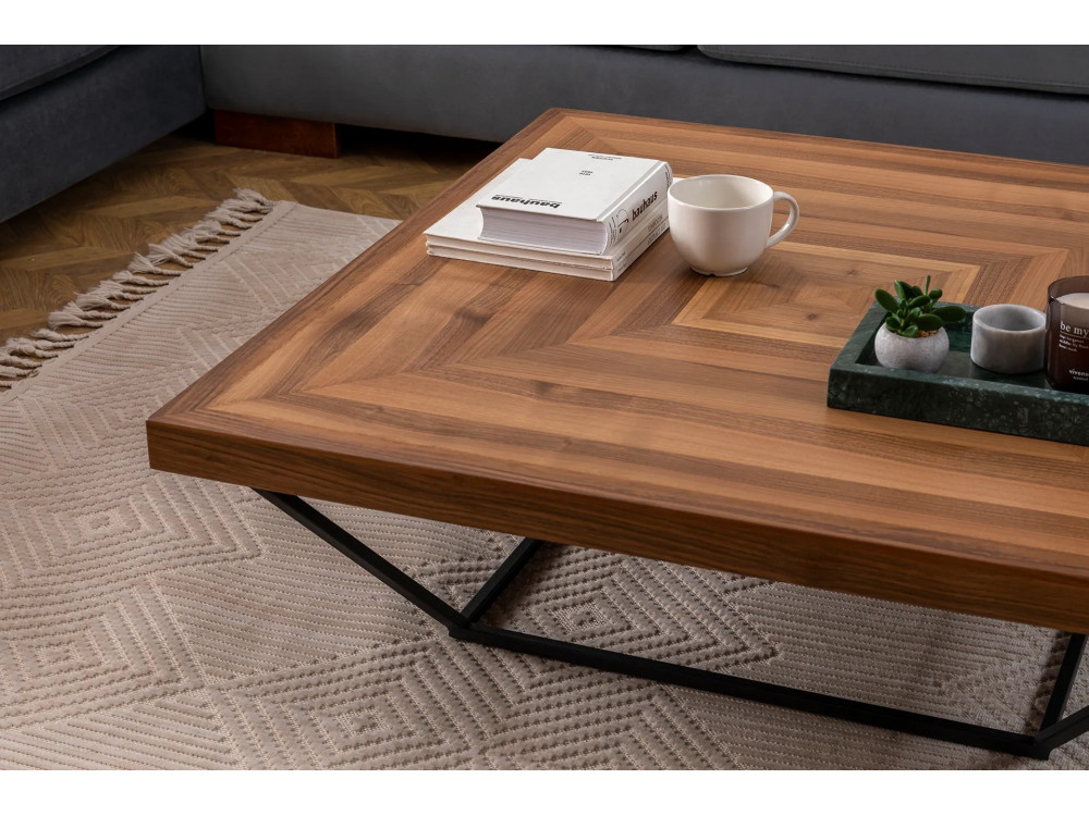 Mesa de centro em madeira "Cora" - 100 x 100 x 32 cm - Nogueira