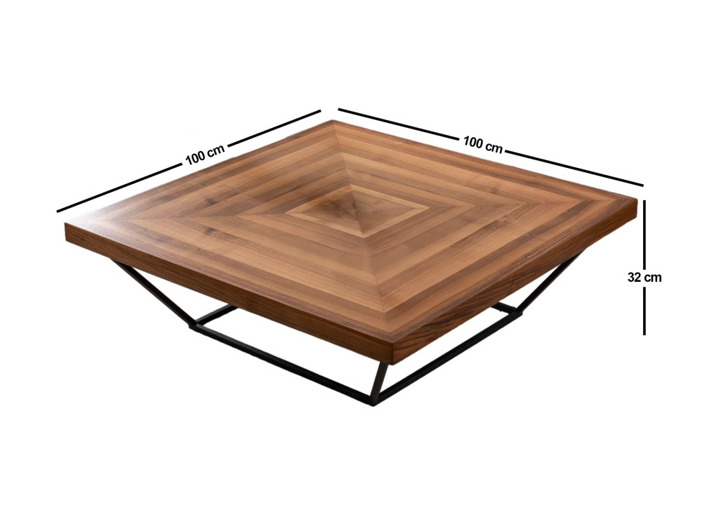 Mesa de centro em madeira "Cora" - 100 x 100 x 32 cm - Nogueira