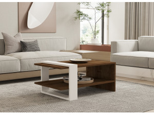 Mesa de centro de madeira "Gaye" - 80 x 50 x 35 cm - Nogueira, Branco 2