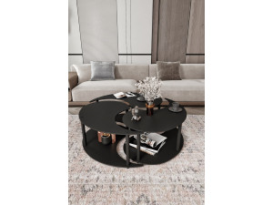 Conjunto de mesa de centro em madeira "Yin" 70 x 70 x 38 cm - Preto 2