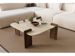 Mesa de centro de madeira "Afrolli" - 90 x 90 x 35 cm - Travertino 2