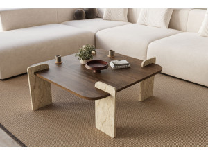 Mesa de centro de madeira "Afrolli" - 90 x 90 x 35 cm - Castanho 2