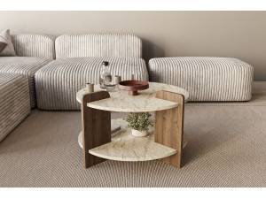 Mesa de centro de madeira "Oalla" 70 x 70 x 45 cm - Travertino 2