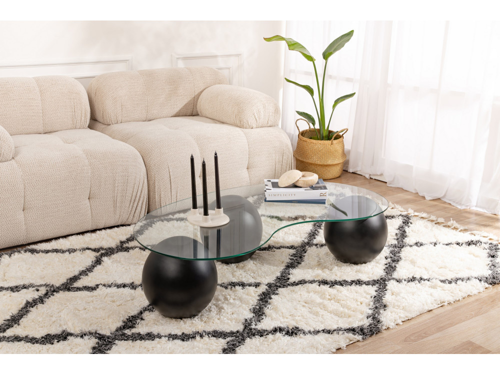 Mesa de centro em vidro "Sphere" - 120 x 70 x 30 cm - Preto