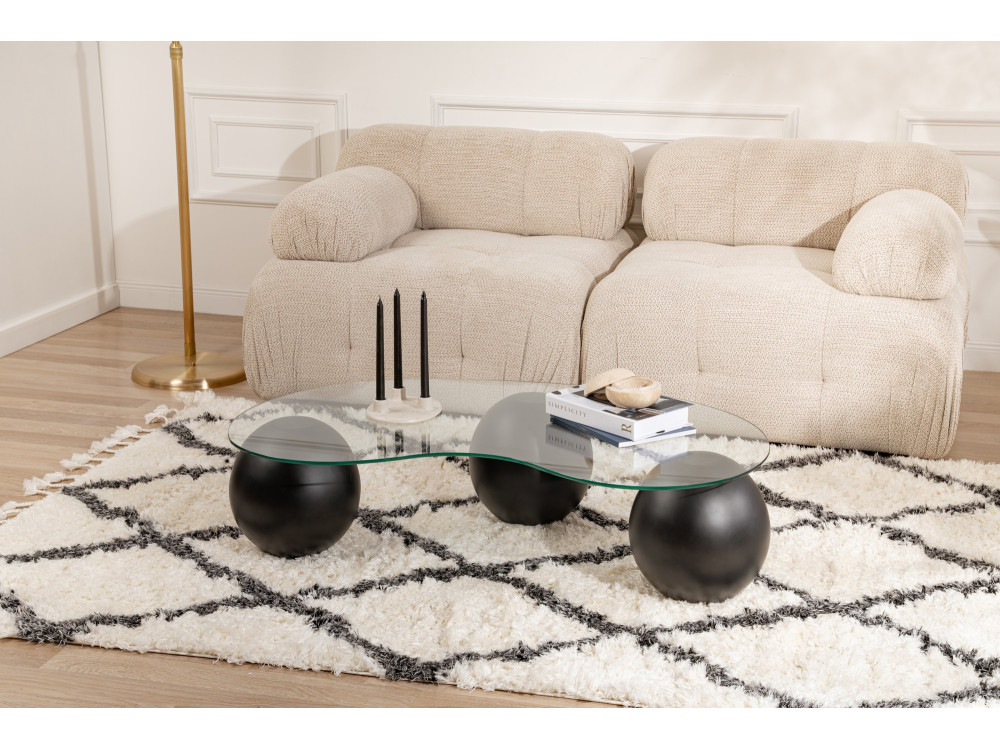 Mesa de centro em vidro "Sphere" - 120 x 70 x 30 cm - Preto