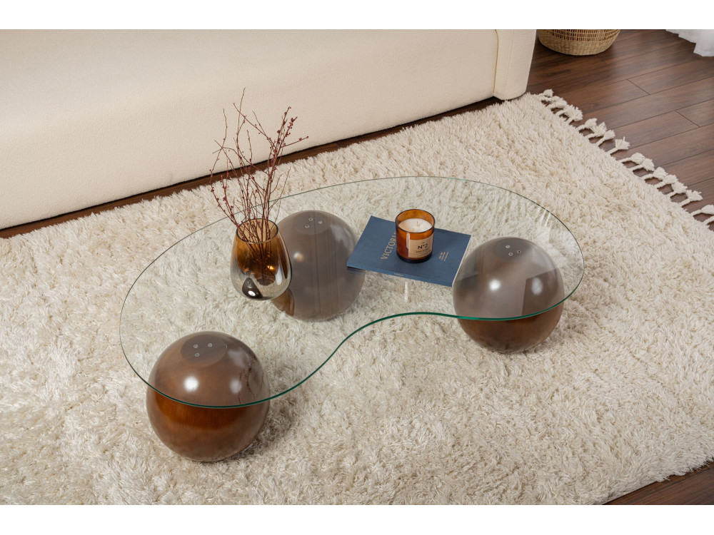 Mesa de centro em vidro "Sphere" - 120 x 70 x 30 cm - Castanho