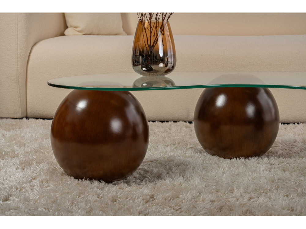 Mesa de centro em vidro "Sphere" - 120 x 70 x 30 cm - Castanho