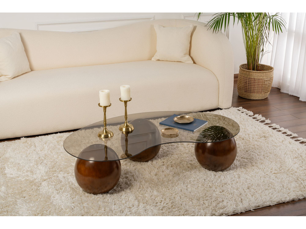 Mesa de centro em vidro "Sphere" - 120 x 70 x 30 cm - Castanho