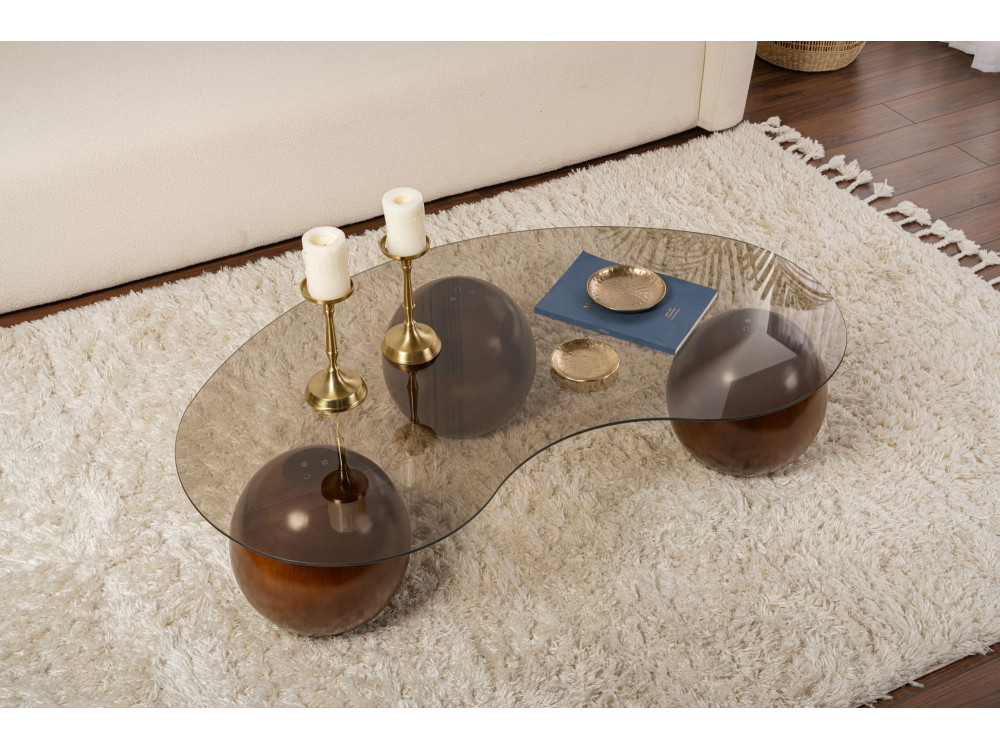 Mesa de centro em vidro "Sphere" - 120 x 70 x 30 cm - Castanho
