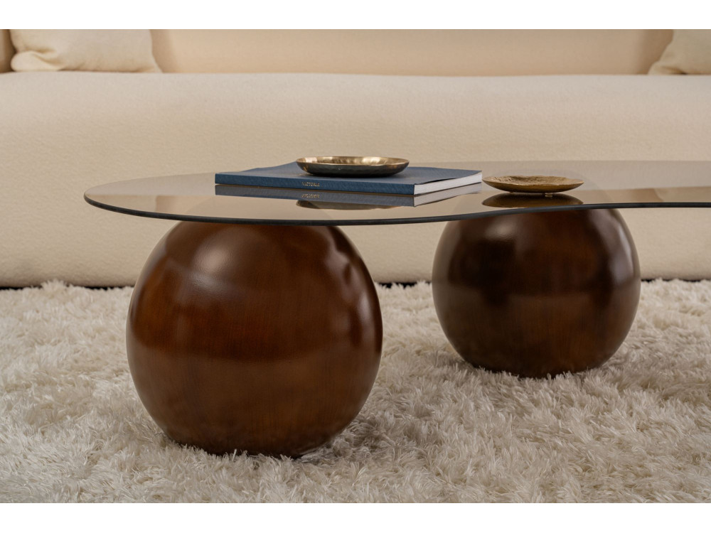 Mesa de centro em vidro "Sphere" - 120 x 70 x 30 cm - Castanho