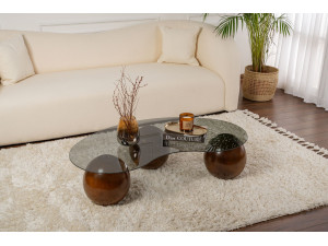 Mesa de centro em vidro "Sphere" - 120 x 70 x 30 cm - Castanho 2