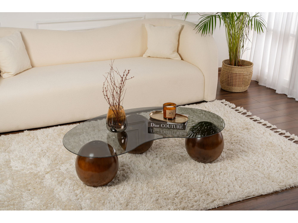 Mesa de centro em vidro "Sphere" - 120 x 70 x 30 cm - Castanho