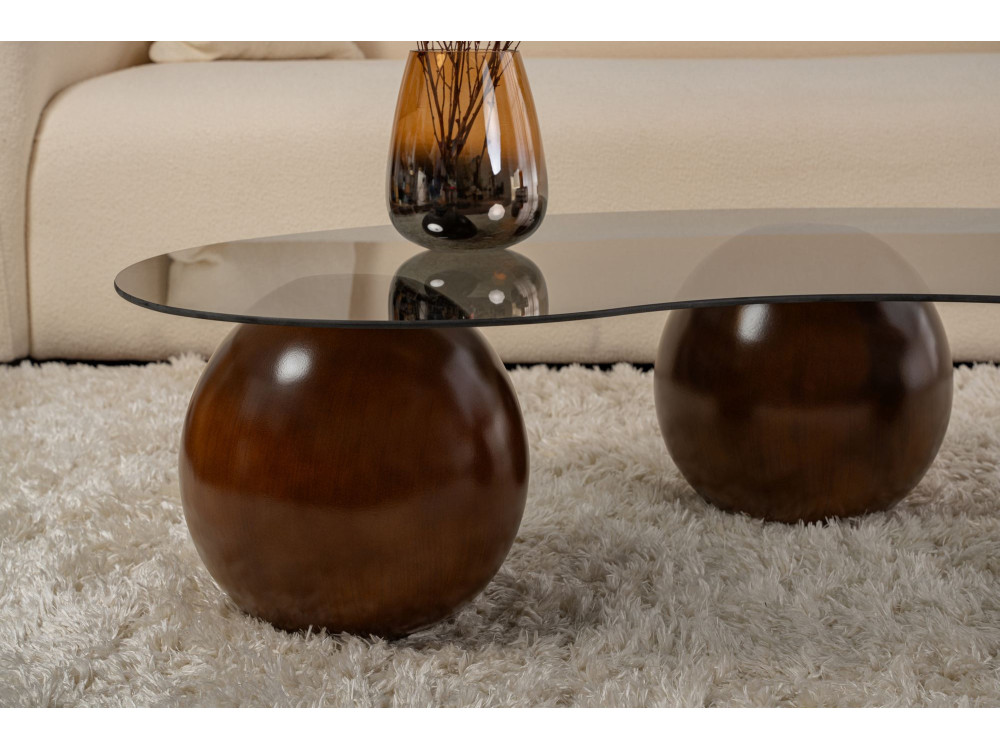 Mesa de centro em vidro "Sphere" - 120 x 70 x 30 cm - Castanho