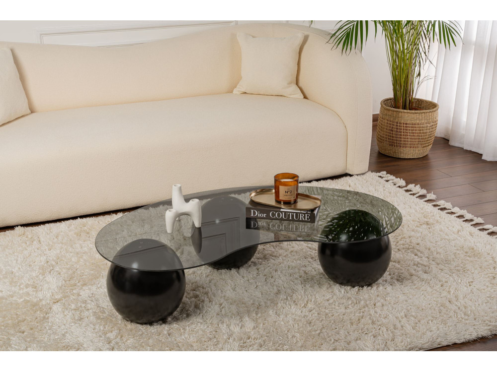 Mesa de centro em vidro "Sphere" - 120 x 70 x 30 cm - Preto