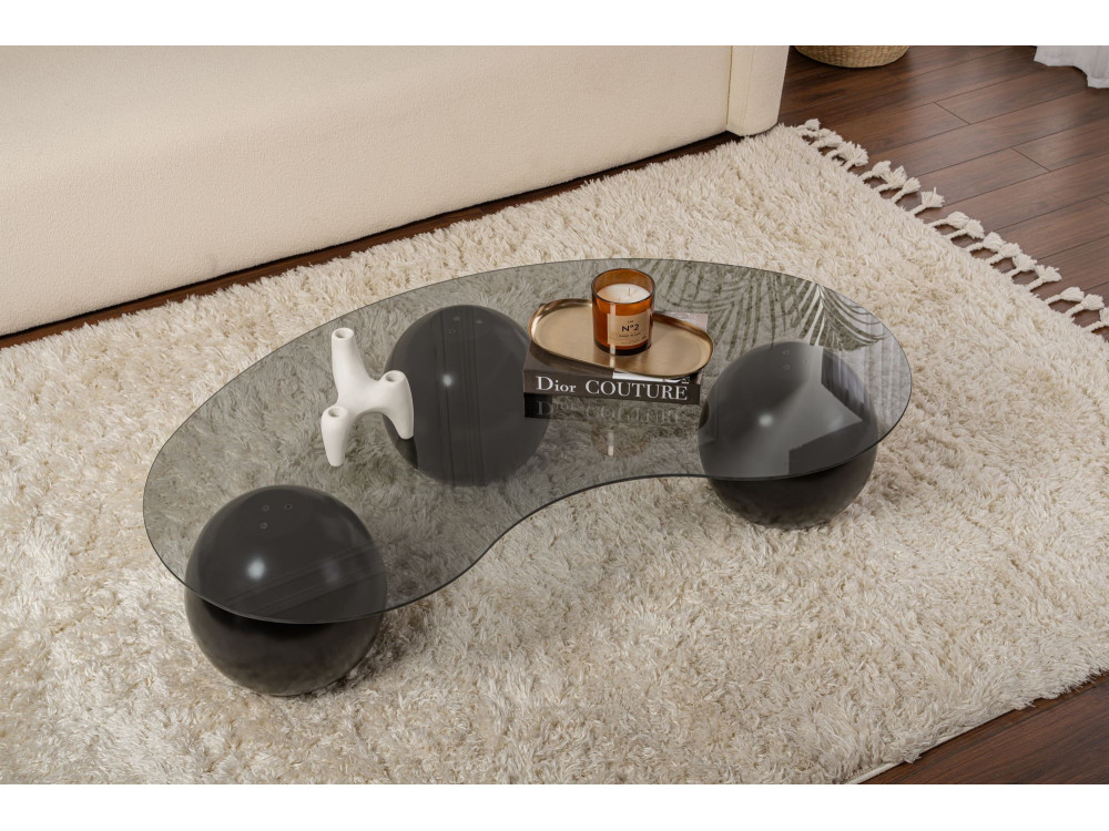 Mesa de centro em vidro "Sphere" - 120 x 70 x 30 cm - Preto