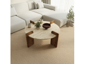 Mesa de centro em madeira "Avoure" - 90 x 90 x 35 cm - Travertino 2