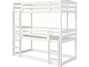 Cama de beliche em madeira com escada «Sephora» - 90 x 190 cm - Branco