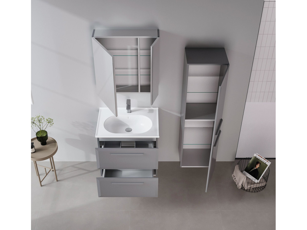 Móvel de casa de banho com espelho «Nuvola 60 v2» - 66 x 16 x 60 cm - Cinza