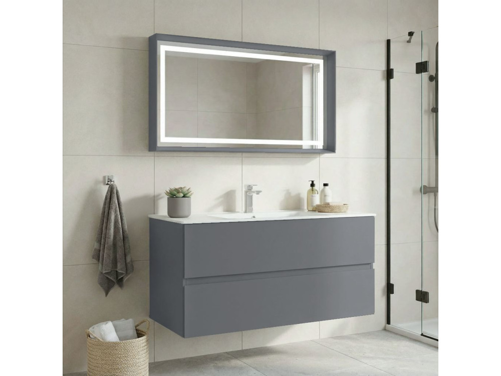 Conjunto de móvel de lavatório com espelho (2 peças) «Nest 121 v2» - 121 x 51 x 55 cm - Cinza mate