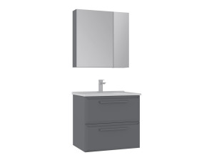 Conjunto de móvel de lavatório com espelho (2 peças) «Nuvola 65 v2» - 65 x 50 x 62 cm - Cinza