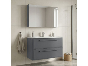 Conjunto de móvel de lavatório com espelho (2 peças) «Nuvola 100 v2» - 100 x 50 x 62 cm - Cinza 2