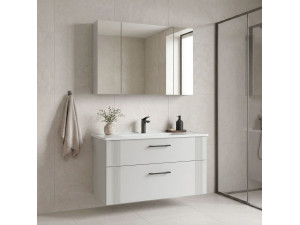 Conjunto de móvel de lavatório com espelho (2 peças) «Bari 100 v2» - 100 x 45 x 55 cm - Branco mate 2
