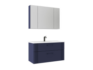 Conjunto de móvel de lavatório com espelho (2 peças) «Bari 100 v2» - 100 x 45 x 55 cm - Azul-marinho mate