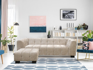 Sofá reto de design em tecido chenille 3 lugares "Foch" - Bege 2