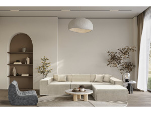 Sofá modular reto com pufe em tecido texturizado "Lusso" - 4 lugares - Bege 2